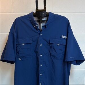 Columbia Men’s Size 4X Bahama Short-Sleeve Button-Down Blue Shirt